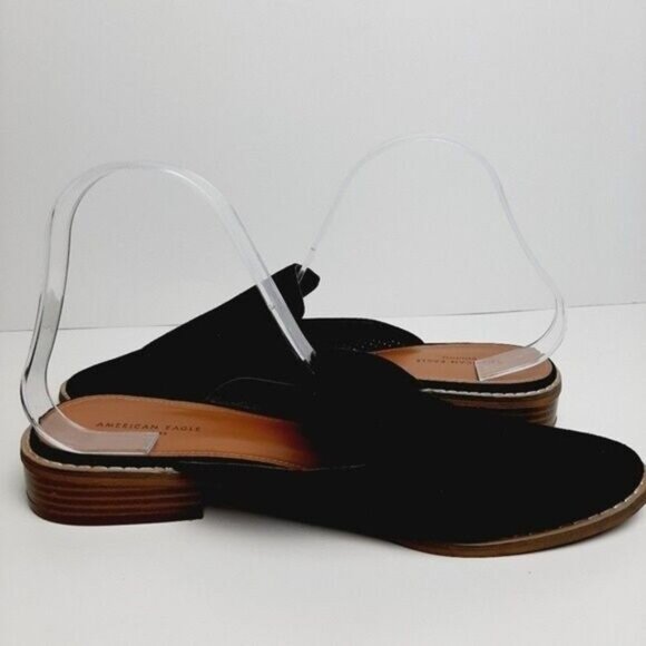 AEO American Eagle Flat slip-on Shoes Mules Black Faux Suede Sz 9 - Picture 8 of 13